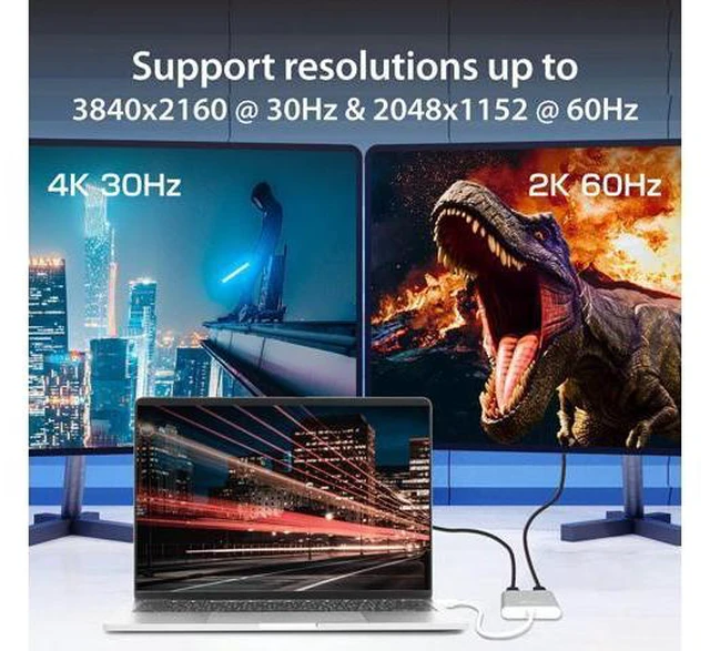 Alt view image 3 of 7 - USB to HDMI Adapter - Dual HDMI USB 3.0 Multi-Monitor Cable | 4K + 1080p | Compatible with Windows and macOS (JUA365)