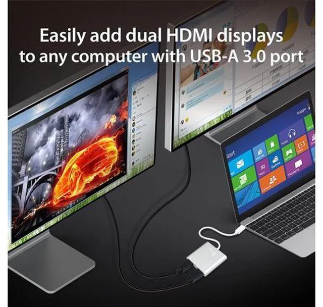 Alt view image 2 of 7 - USB to HDMI Adapter - Dual HDMI USB 3.0 Multi-Monitor Cable | 4K + 1080p | Compatible with Windows and macOS (JUA365)