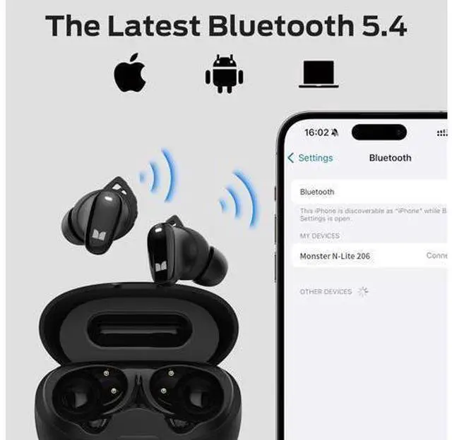 Alt view image 5 of 7 - N-Lite 206 Bluetooth Wireless Earbuds in Ear Headphones Bluetooth 5.4 Ear Buds Built-in Mic Comfortable Fit Touch Control Type-C Fast Charging IPX6 Waterproof 25H Playtime Black