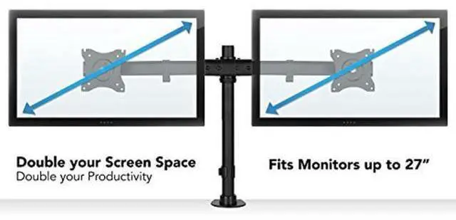 Alt view image 4 of 5 - Mount-It! Dual Monitor Mount | Double Monitor Desk Stand Arm | Fits 2 Computer Screens 17 19 20 21 22 24 27 Inch | Two VESA 75 100 Compatible Displays | C-Clamp and Grommet Bases Included