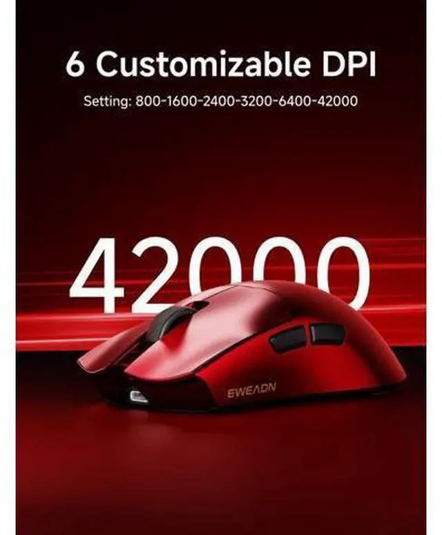 Alt view image 5 of 7 - S9 Ultra Wireless Gaming Mouse, 59G Ergonomic Computer Mouse, Triple Modes, 8K Polling, PAW3950 42K DPI Optical Sensor, Kailh Switch, 250h Battery Life, Programmable for PC/Win/Mac(Red)