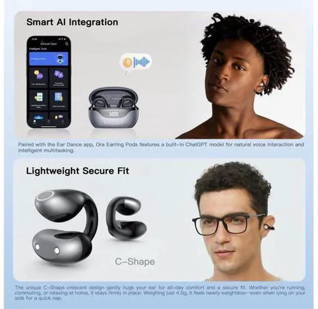 Alt view image 5 of 5 - Kieslect Clip on Earbuds Open Ear Wireless Bluetooth Headphones AI 165 Language Translator Earbuds with Wireless Charging Case, Translation Earphones Real Time, Translate Ear Buds for Travel Learning