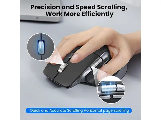 Alt view image 2 of 7 - Wireless Bluetooth Mouse Ergonomic Rechargeable Silent Mouse with Multi-Device Adjustable DPI Flying Scroll & Thumb Wheel Bluetooth Mice for Laptop Computer Tablet Smartphone (Black)