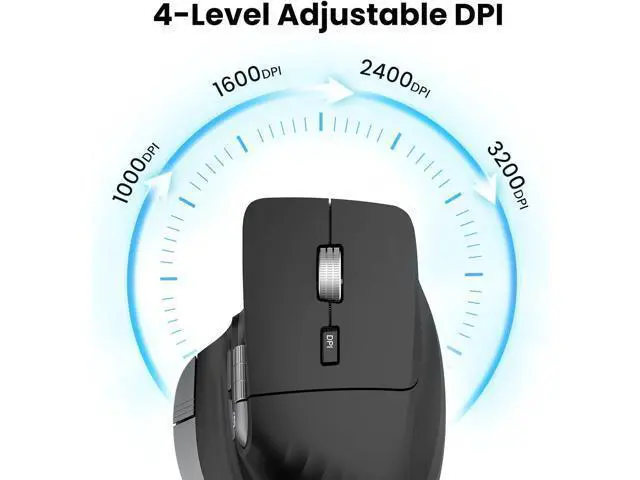 Alt view image 4 of 7 - Wireless Bluetooth Mouse Ergonomic Rechargeable Silent Mouse with Multi-Device Adjustable DPI Flying Scroll & Thumb Wheel Bluetooth Mice for Laptop Computer Tablet Smartphone (Black)
