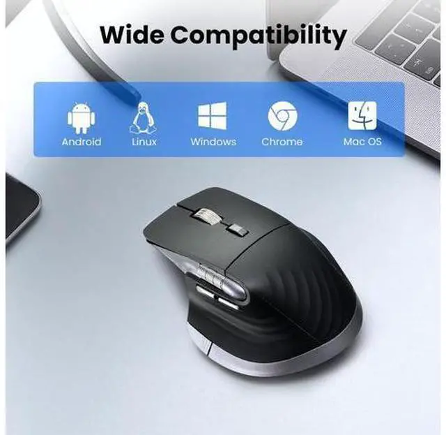 Alt view image 6 of 7 - Wireless Bluetooth Mouse Ergonomic Rechargeable Silent Mouse with Multi-Device Adjustable DPI Flying Scroll & Thumb Wheel Bluetooth Mice for Laptop Computer Tablet Smartphone (Black)