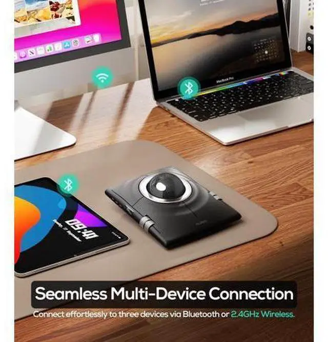 Alt view image 3 of 5 - Nulea M512 Wireless Trackball Mouse, Ergonomic 55mm Trackball, Adjustable DPI for Precise Control, Left or Right Hand Compatible, Rechargeable, Multi-Device Bluetooth & 2.4GHz for PC, LaptopBlack