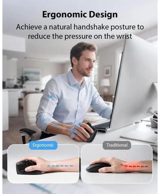 Alt view image 2 of 7 - Vertical Ergonomic Mouse with LED Screen & Knob Control Rechargeable Vertical Mouse Wireless 3-Device Connectivity (2.4G + Dual Bluetooth) Quiet Clicks Computer Mice for PC/Mac/Laptop