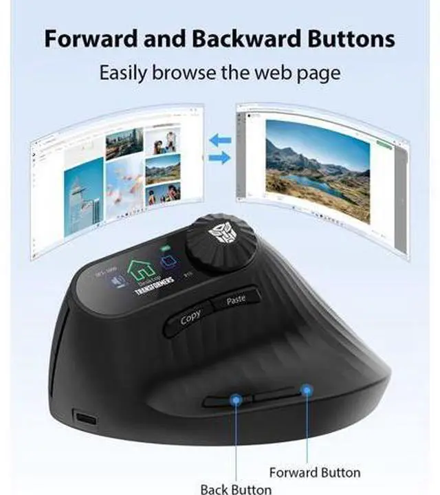 Alt view image 4 of 7 - Vertical Ergonomic Mouse with LED Screen & Knob Control Rechargeable Vertical Mouse Wireless 3-Device Connectivity (2.4G + Dual Bluetooth) Quiet Clicks Computer Mice for PC/Mac/Laptop