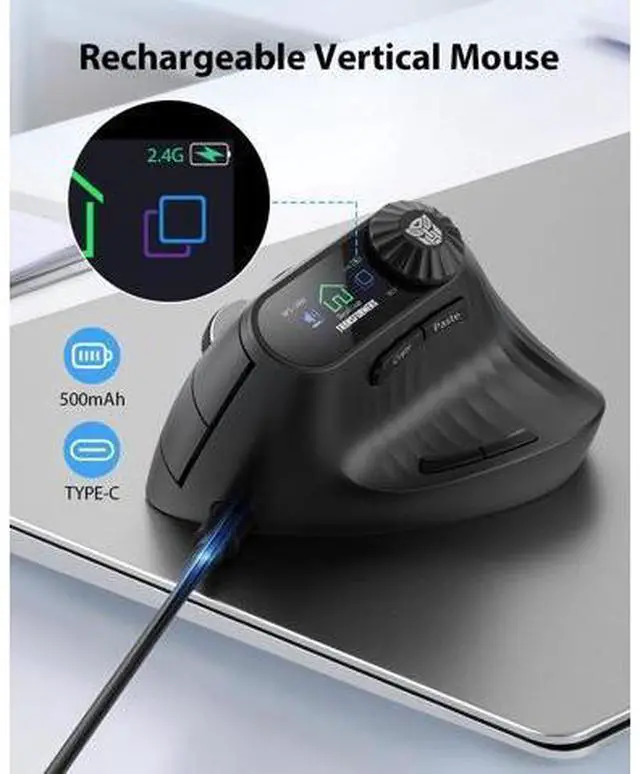 Alt view image 7 of 7 - Vertical Ergonomic Mouse with LED Screen & Knob Control Rechargeable Vertical Mouse Wireless 3-Device Connectivity (2.4G + Dual Bluetooth) Quiet Clicks Computer Mice for PC/Mac/Laptop