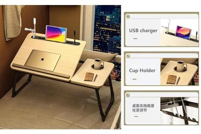 Alt view image 4 of 5 - Laptop Desk for Bed,Asltoy Laptop Bed Tray Table,Foldable Lap Desk Stand Notebook Desk Adjustable Laptop Table for Bed Portable Notebook Bed Tray Lap Tablet with Cup Holder (Beige with USB)