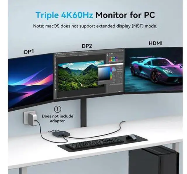 Alt view image 5 of 7 - Displayport Splitter 3 Monitors Dual DP with HDMI Adapter 4K60Hz Extended Display 1 in 3 Out Displayport MST Hub for Multiple Monitors Compatible for PC Graphics Card HP and More