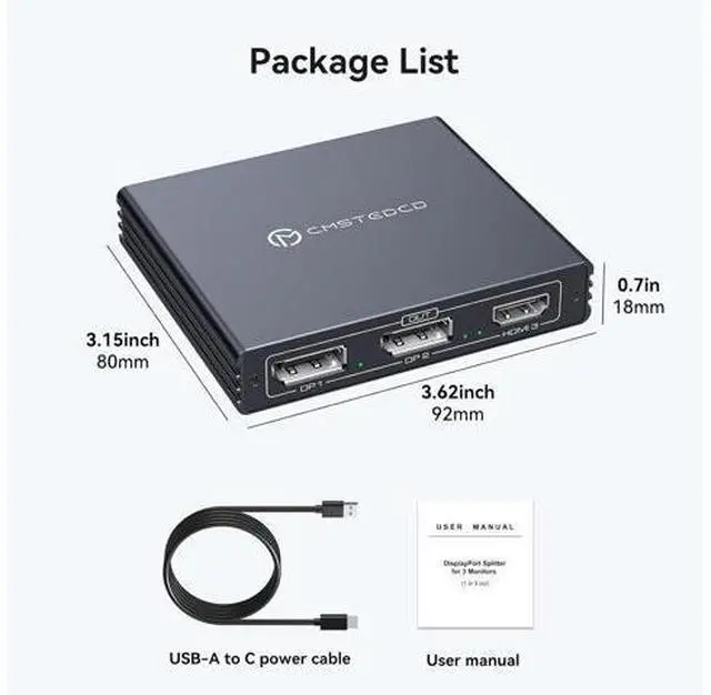 Alt view image 7 of 7 - Displayport Splitter 3 Monitors Dual DP with HDMI Adapter 4K60Hz Extended Display 1 in 3 Out Displayport MST Hub for Multiple Monitors Compatible for PC Graphics Card HP and More