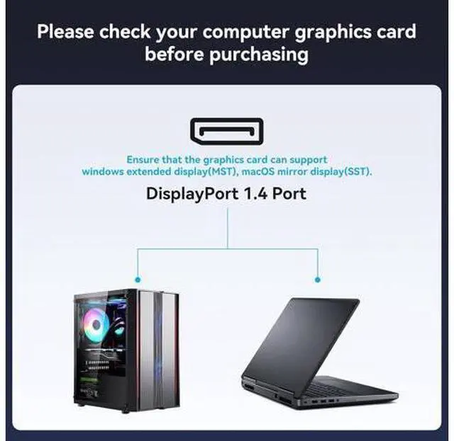 Alt view image 6 of 7 - Displayport Splitter 3 Monitors Dual DP with HDMI Adapter 4K60Hz Extended Display 1 in 3 Out Displayport MST Hub for Multiple Monitors Compatible for PC Graphics Card HP and More
