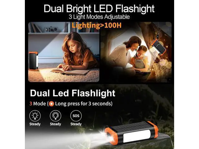 Alt view image 4 of 7 - Solar Power Bank Portable Charger:66800mAh Built in Hand Crank and 3 Cables 22.5W Fast Charging Phone External Battery Pack(5 Outputs & 5 Inputs) with Camping Flashlights/Table Lamp/Compass