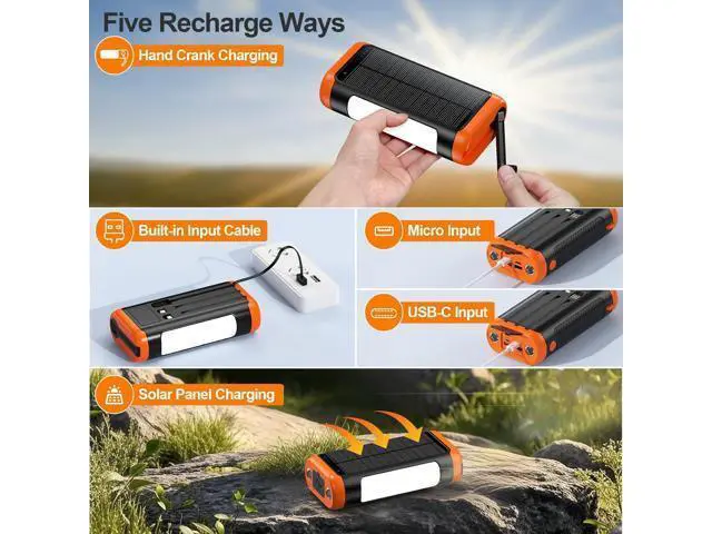 Alt view image 6 of 7 - Solar Power Bank Portable Charger:66800mAh Built in Hand Crank and 3 Cables 22.5W Fast Charging Phone External Battery Pack(5 Outputs & 5 Inputs) with Camping Flashlights/Table Lamp/Compass