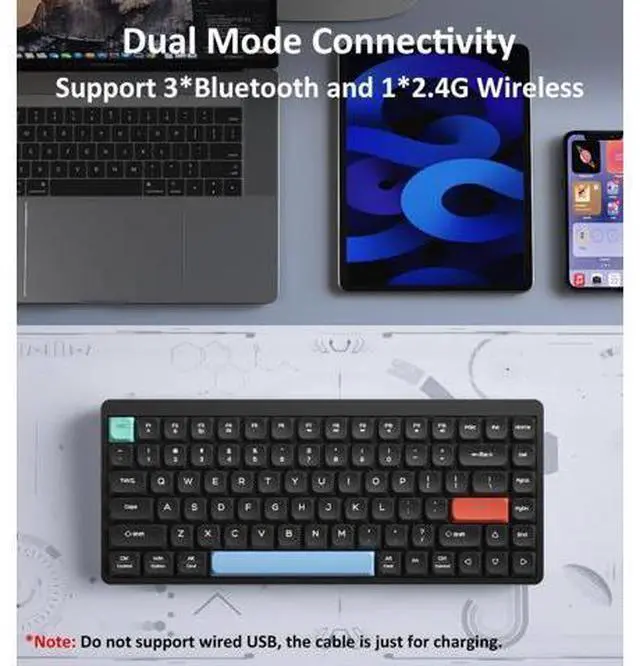 Alt view image 2 of 5 - LINKEET Wireless Mechanical Keyboard 2.4G/Bluetooth, Ultra-Slim Low Profile Silent Mechanical Red Switch, 75% Compact 84 Keys TKL Gaming Keyboard with Ergonomic Magnetic Feet for Multi Device, Black