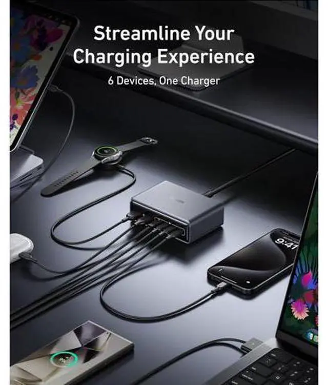 Alt view image 4 of 6 - Prime Charger 200W 6-Port GaN Charging Station USB-C PD Fast Charging Desktop Charger Compatible with iPhone MacBook and More