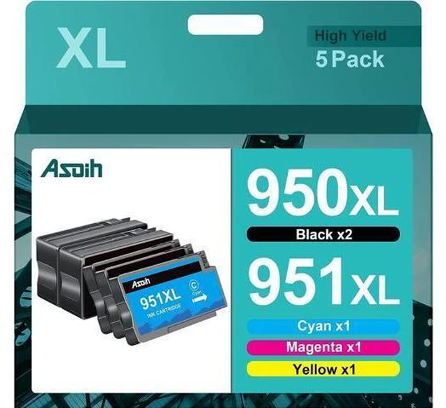 Main image of 950XL 951XL Combo Replacement 950 951 Ink Cartridges Combo Pack Work OfficeJet Pro 8600 Ink Cartridges, OfficeJet Pro 8610, Pro 251dw 276dw, 8100 8620 Series, 5 Pack