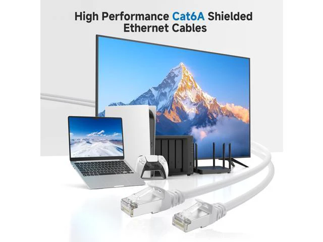 Alt view image 2 of 5 - Cable Matters 10Gbps Snagless Long Shielded Cat 6A Ethernet Cable - 100ft, Cat 6A Cable, Cat6A Cord, Ethernet Cord, White