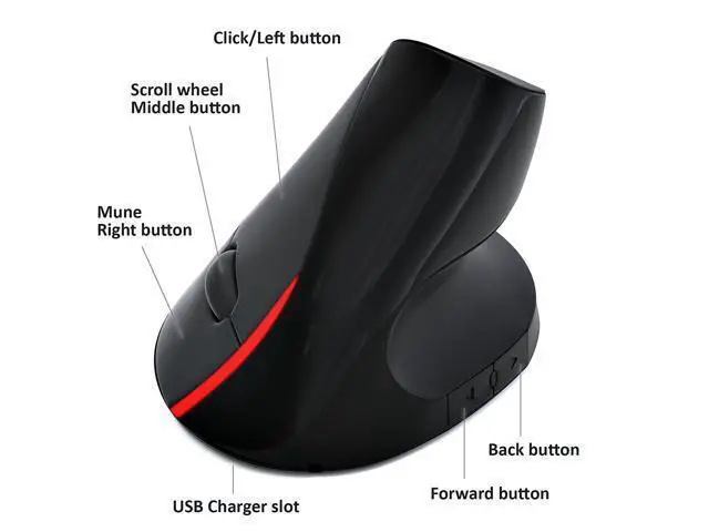 Alt view image 3 of 7 - Wireless Mouse 2.4GHz Gaming Mouse Rechargeable Ergonomic Design Health Vertical Mouse 2400 DPI JOY Wrist Pain USB Mice for Laptop PC Black