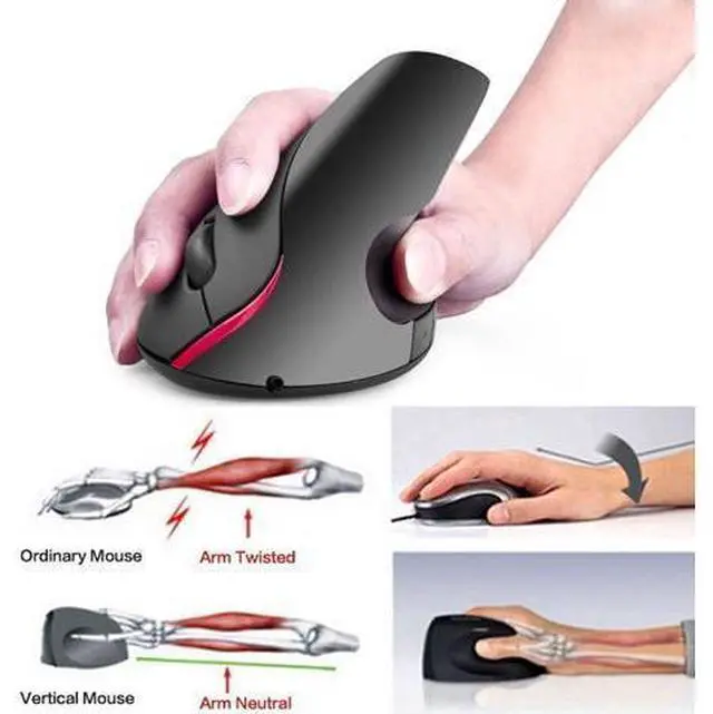 Alt view image 4 of 7 - Wireless Mouse 2.4GHz Gaming Mouse Rechargeable Ergonomic Design Health Vertical Mouse 2400 DPI JOY Wrist Pain USB Mice for Laptop PC Black