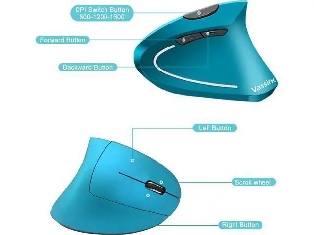 Alt view image 7 of 7 - Ergonomic Wireless Mouse, Rechargeable Mouse 2.4Hz Vertical Wireless Optical Mice with USB Receiver, 6 Buttons, 800/1200/1600 DPI Blue
