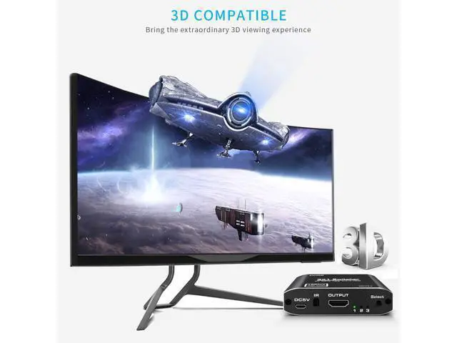 Alt view image 7 of 7 - HDMI Switch 4K HDMI Splitter, Koopman Aluminum HDMI 2.0 Switch 3 in 1 Out, HDMI Switch with IR Remote Control, Supports HDCP 2.2 4K@60Hz HDR 3D HD1080P, HDMI Switcher for PS4 Xbox Apple TV Fire Stick