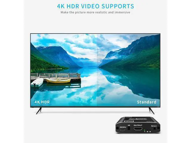 Alt view image 6 of 7 - HDMI Switch 4K HDMI Splitter, Koopman Aluminum HDMI 2.0 Switch 3 in 1 Out, HDMI Switch with IR Remote Control, Supports HDCP 2.2 4K@60Hz HDR 3D HD1080P, HDMI Switcher for PS4 Xbox Apple TV Fire Stick