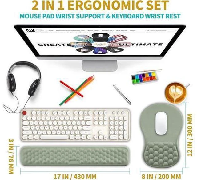 Alt view image 2 of 6 - 2 in 1 Ergonomic Mouse Pad Wrist Support & Wrist Rest for Computer Keyboard Set with Relieve Carpal Tunnel Pain Massage Bulge and Full Memory Gel Design (2In1 Set Light Green)