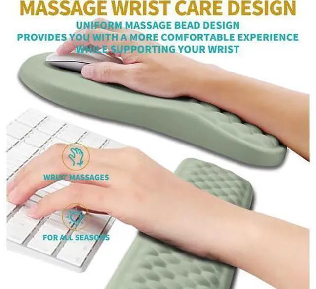 Alt view image 4 of 6 - 2 in 1 Ergonomic Mouse Pad Wrist Support & Wrist Rest for Computer Keyboard Set with Relieve Carpal Tunnel Pain Massage Bulge and Full Memory Gel Design (2In1 Set Light Green)