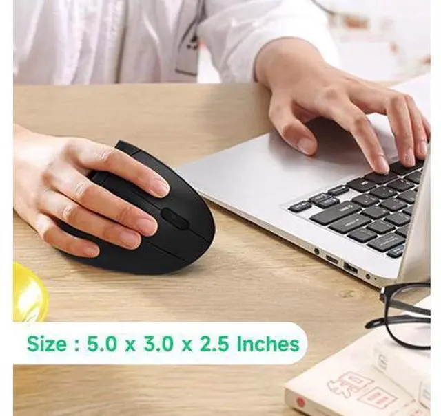 Alt view image 2 of 7 - Ergonomic Vertical Wireless Mouse Stylish Rechargeable 2.4G Optical Mice Cordless Mouse with USB Receiver, 800/1200 /1600 DPI, 5 Buttons for Laptop,PC,Mac,Computer (Black)