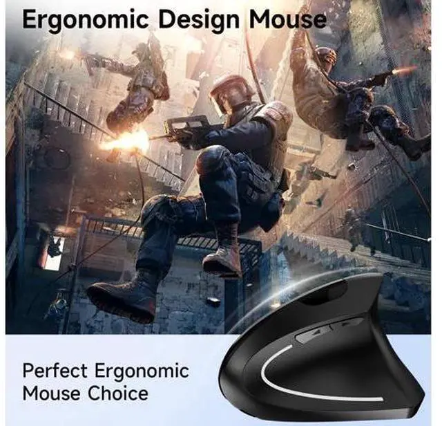 Alt view image 3 of 7 - Ergonomic Vertical Wireless Mouse Stylish Rechargeable 2.4G Optical Mice Cordless Mouse with USB Receiver, 800/1200 /1600 DPI, 5 Buttons for Laptop,PC,Mac,Computer (Black)