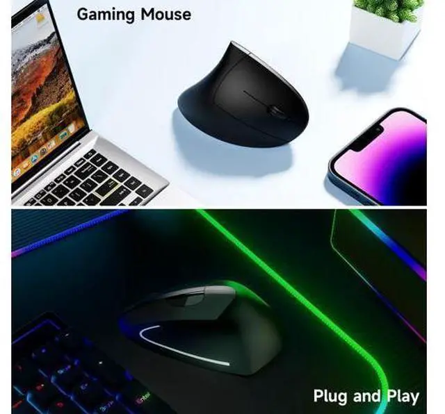 Alt view image 4 of 7 - Ergonomic Vertical Wireless Mouse Stylish Rechargeable 2.4G Optical Mice Cordless Mouse with USB Receiver, 800/1200 /1600 DPI, 5 Buttons for Laptop,PC,Mac,Computer (Black)
