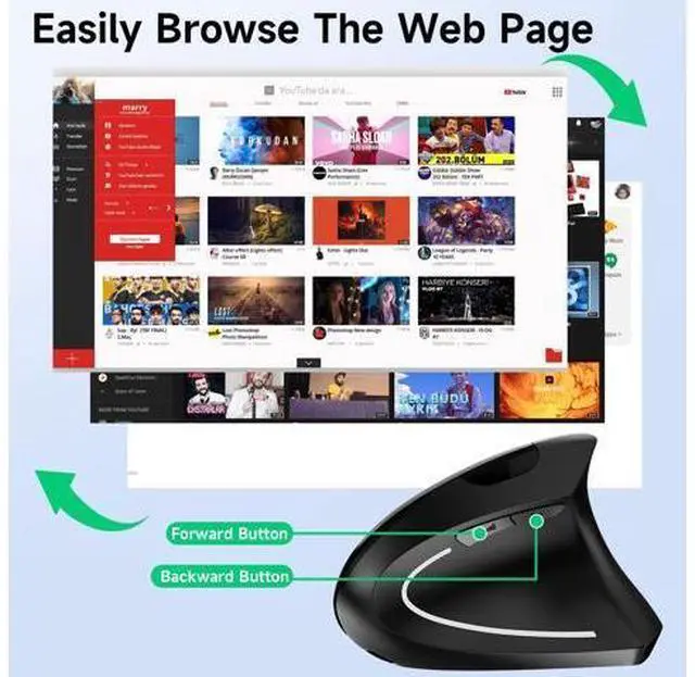 Alt view image 6 of 7 - Ergonomic Vertical Wireless Mouse Stylish Rechargeable 2.4G Optical Mice Cordless Mouse with USB Receiver, 800/1200 /1600 DPI, 5 Buttons for Laptop,PC,Mac,Computer (Black)
