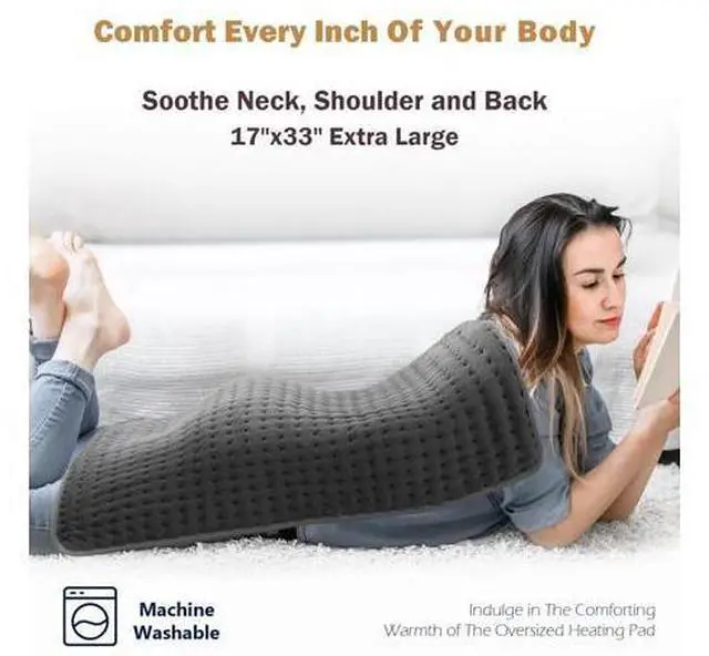 Alt view image 3 of 7 - Extra Large Microplush Heating Pad for Back Neck Shoulder Pain Cramps Relief - Gifts for Women Men Mom Dad, Mothers Day Fathers Day Christmas Birthday Gifts - 6 Heat Settings, Auto-Off - 17"x33"