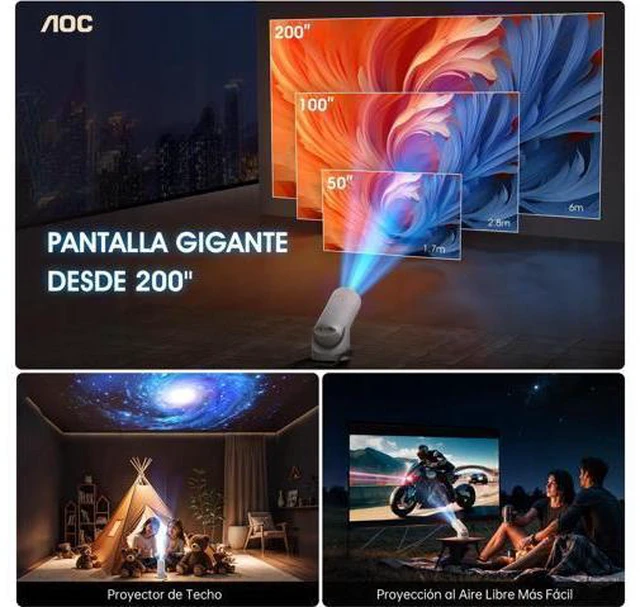 Alt view image 7 of 7 - AOC Mini Projector with WiFi and Bluetooth, Smart Projector Full HD 4K Support with 180° Rotation Adjustment, 220 ANSI,8000 Lumens,Vertical Auto Keystone Correction, Short Throw Projector for Phone