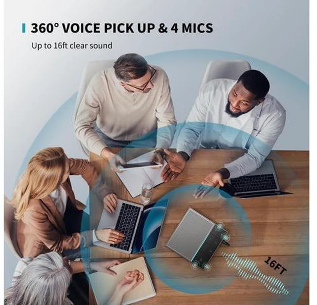 Alt view image 4 of 7 - Conference Speaker and Microphone with Mute/Project, Enhanced Voice Pickup & Full Duplex Noise Cancelling Speakerphone, Omnidirectional USB C Speaker for Home Office Meeting-Grey