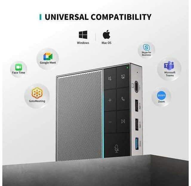 Alt view image 6 of 7 - Conference Speaker and Microphone with Mute/Project, Enhanced Voice Pickup & Full Duplex Noise Cancelling Speakerphone, Omnidirectional USB C Speaker for Home Office Meeting-Grey