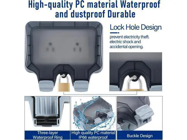 Alt view image 3 of 7 - Outdoor Power Outlet Box with 32.8Ft Extension Cord, NEMA 5-15R, STW 14 AWG, Weatherproof Waterproof IP66 Electrical Outlet Extender, Exterior Wall Power Socket w/Cover for Garden