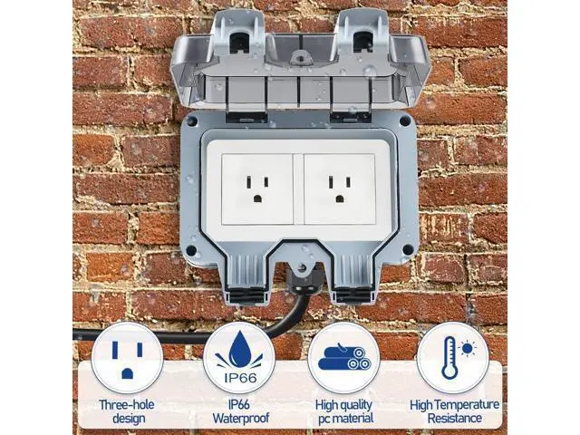 Alt view image 4 of 7 - Outdoor Power Outlet Box with 32.8Ft Extension Cord, NEMA 5-15R, STW 14 AWG, Weatherproof Waterproof IP66 Electrical Outlet Extender, Exterior Wall Power Socket w/Cover for Garden