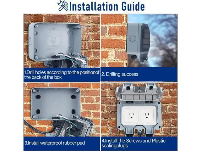 Alt view image 5 of 7 - Outdoor Power Outlet Box with 32.8Ft Extension Cord, NEMA 5-15R, STW 14 AWG, Weatherproof Waterproof IP66 Electrical Outlet Extender, Exterior Wall Power Socket w/Cover for Garden