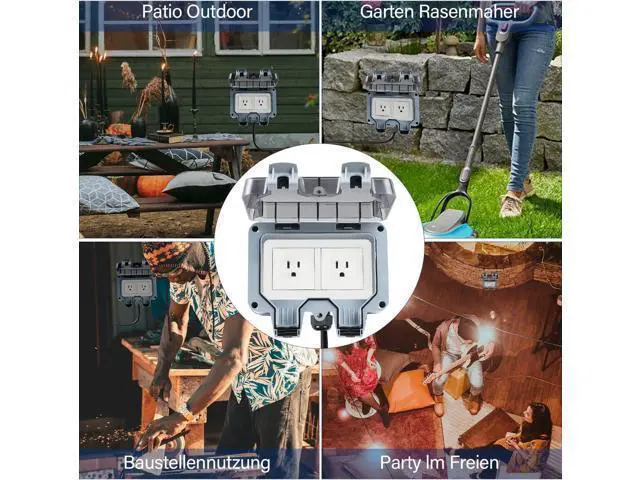 Alt view image 6 of 7 - Outdoor Power Outlet Box with 32.8Ft Extension Cord, NEMA 5-15R, STW 14 AWG, Weatherproof Waterproof IP66 Electrical Outlet Extender, Exterior Wall Power Socket w/Cover for Garden