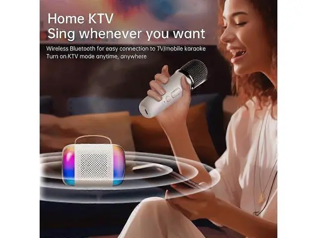 Alt view image 3 of 5 - Ecocleanpath Mini Karaoke Machine with Wireless Mic, Bluetooth Speaker, RGB Lights for Kids & Adults
