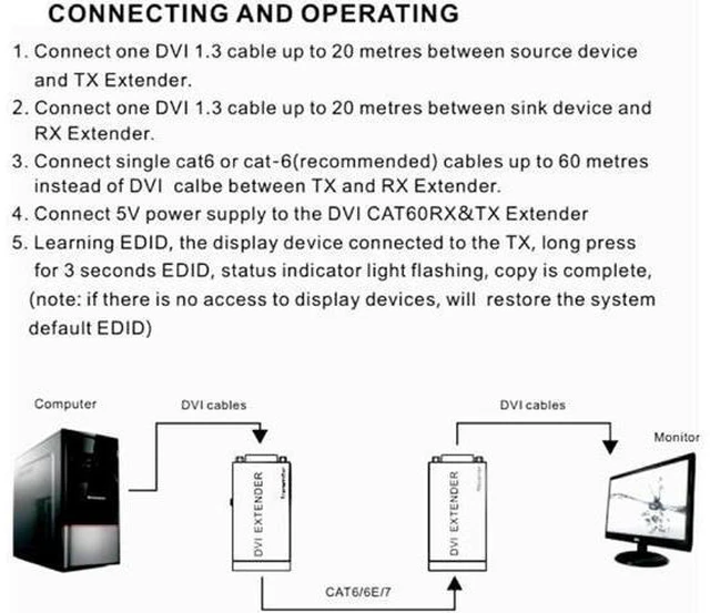 Alt view image 4 of 7 - DVI Extender Over Cat5e/6 Ethernet Cable up to 60M with Transmitter and Receiver DVI Ethernet Adapter Accessory New