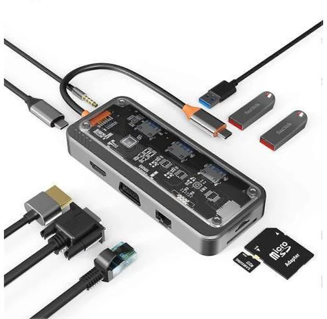 Main image of Ecocleanpath 10-in-1 USB C Hub with 4K HDMI, VGA, PD Charging, Ethernet, SD/TF Reader for MacBook Pro/Air