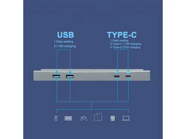 Alt view image 5 of 7 - 27W Quick USB HUB Fit for Y Shunt HUB Intelligent Docking Station Car Adapter Powered Splitter Extension Hub Docking Quick Interior Intelligent USB Docking Station Station USB and