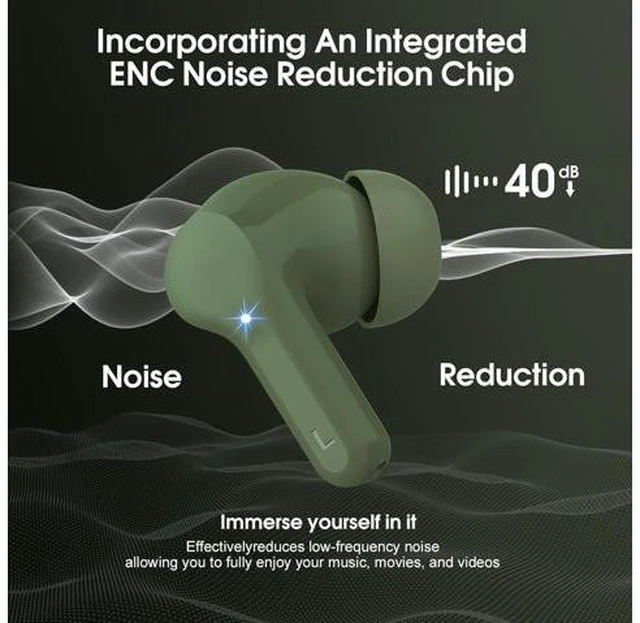 Alt view image 4 of 7 - Wireless Earbuds Bluetooth 5.4 Headphones HiFi Stereo Bluetooth Earbuds with ENC Noise Cancelling Mic IP7 Waterproof in Ear Earphones 48H LED Display Ear buds for Pad Workout Sports Retro Green