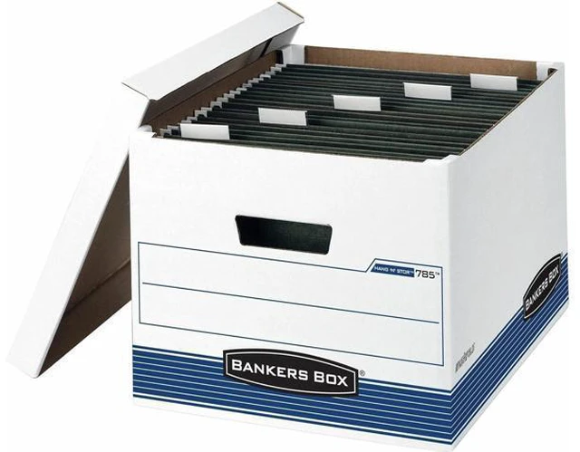 Alt view image 5 of 6 - Bankers Box 4 Pack HANG'N'STOR Medium-Duty File Storage Boxes, FastFold, Lift-Off Lid, Letter/Legal, White/Blue