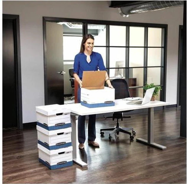 Alt view image 6 of 6 - Bankers Box 4 Pack HANG'N'STOR Medium-Duty File Storage Boxes, FastFold, Lift-Off Lid, Letter/Legal, White/Blue