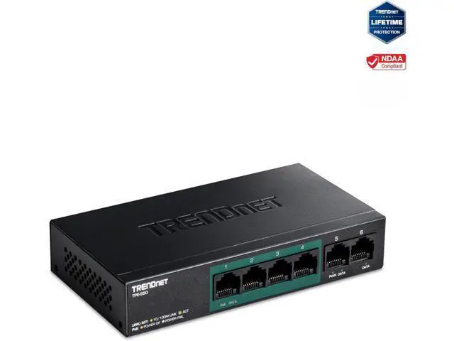 Alt view image 4 of 7 - TRENDnet 6-Port Fast Ethernet PoE+ Switch, TPE-S50, NDAA Compliant, 60W PoE Budget, 1.2 Gbps Switch Capacity, Metal, Black, Lifetime Protection